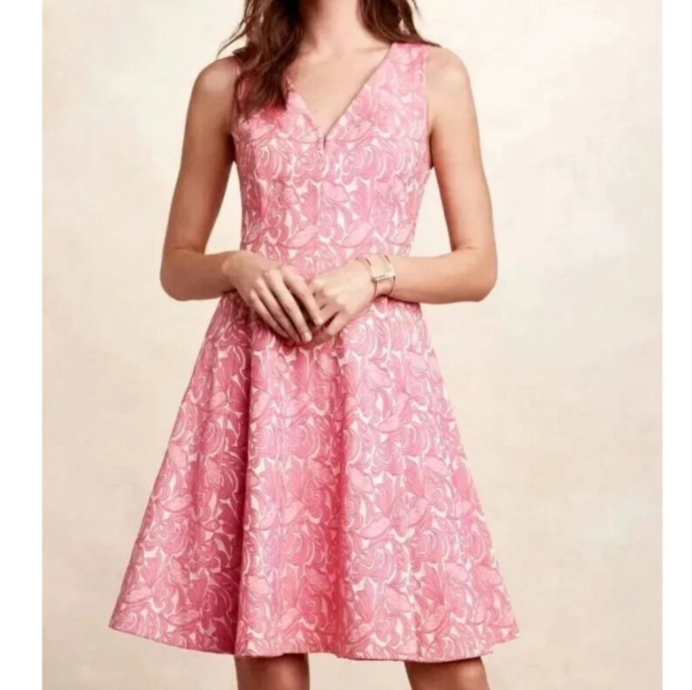 Washable Anthropologie Maeve Claribel Jacquard Fit Pink Dress